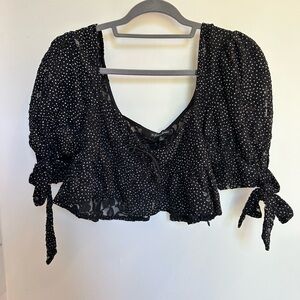 For Love And Lemons Black and White Puff Sleeve Crop Blouse